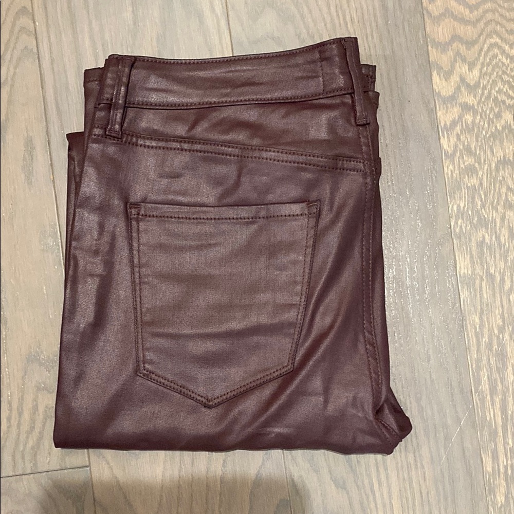White House Black Market Burgundy coated jeans high rise slim bootcut size 10L